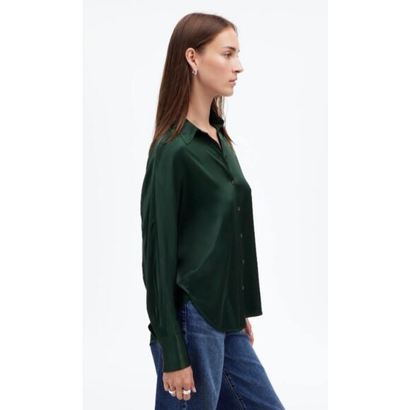 Madewell Dark Green Satin Blouse - Picture 3 of 8